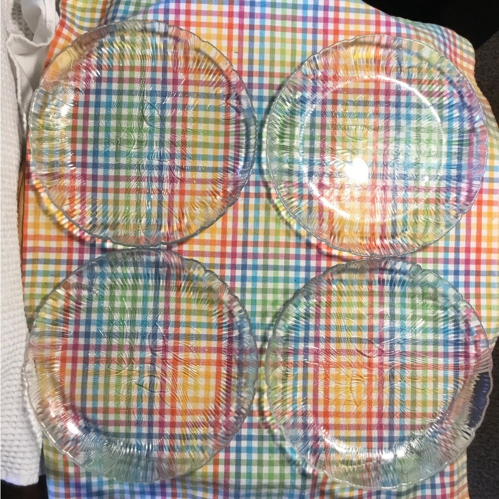 4 Arcoroc Canterbury Crocus Salad Plates Fused Glass 7.75" Salad Dessert Floral